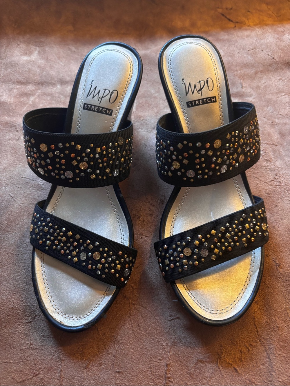 Impo Black Double-Strap Embellished Slide Sandals